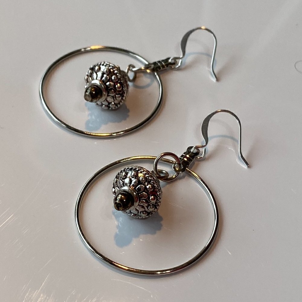 ❤️ Antique Silver & Tibetan Bead Hoop Earrings